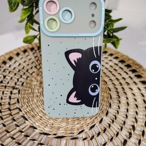 Cute Peeking Black Cat Iphone 17 PRO MAX Case in Mint